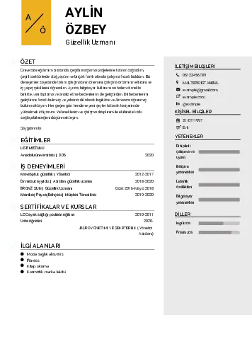 Güzellik Uzmanı Cv Örnekleri  cv indir